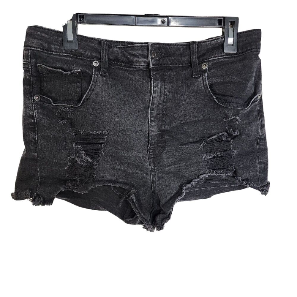 Aeropostale Womens Shorts Size 14 Denim Ripped Vintage High Rise Shorty Raw Hem
